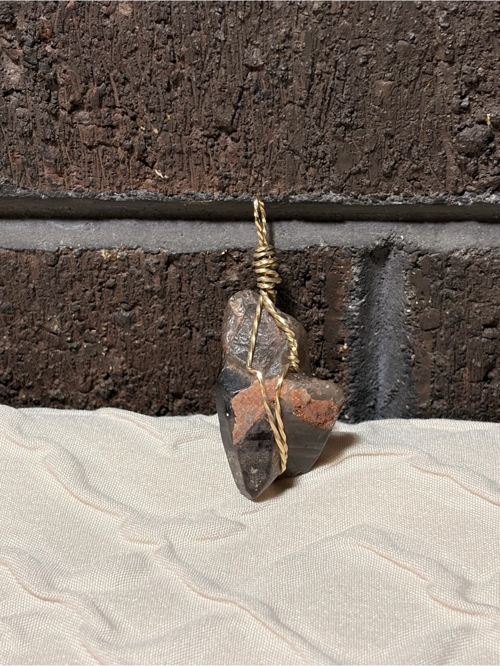 VINTAGE Raw Smoky Quartz Crystal Pendant Gold Wire Wrapped Earthy Boho Cluster